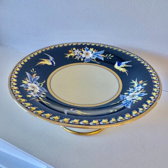 1930s Vintage Noritake Hand Painted Birds Floral Pedestal Dish Bowl - Picture 5 of 14